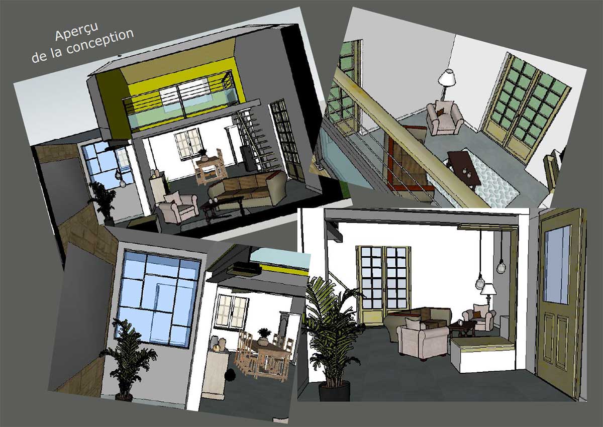 Réaménagement salon-mezzanine par l'architecte d'intérieur Maggy Durand-Moreau - Plans